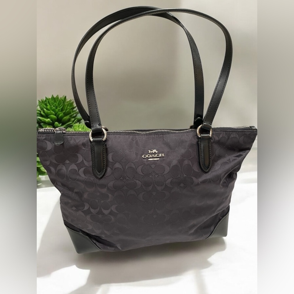 Coach Signature Nylon Black Zip Tote